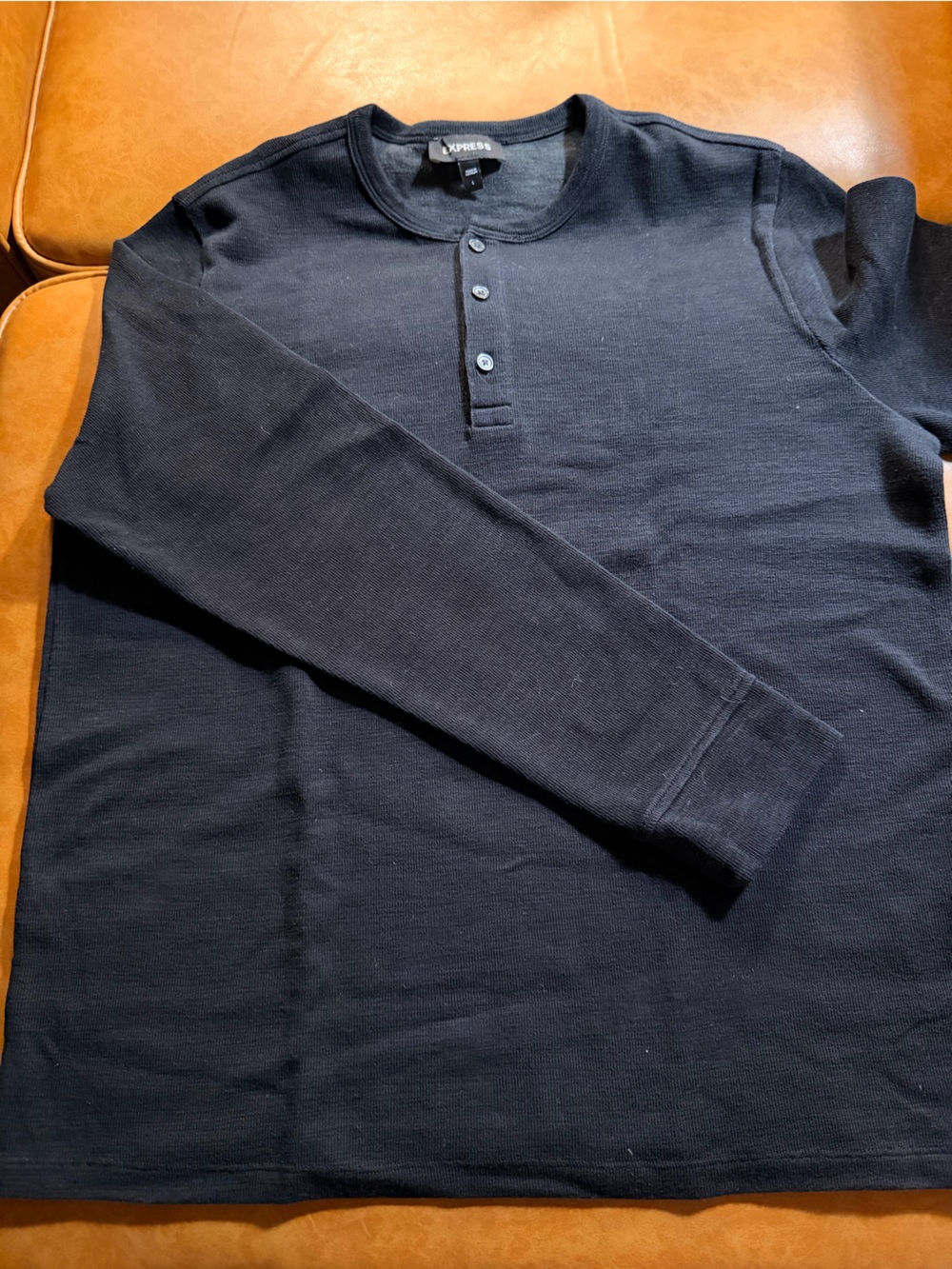 Express Men's Black Long-Sleeve Henley Shirt
